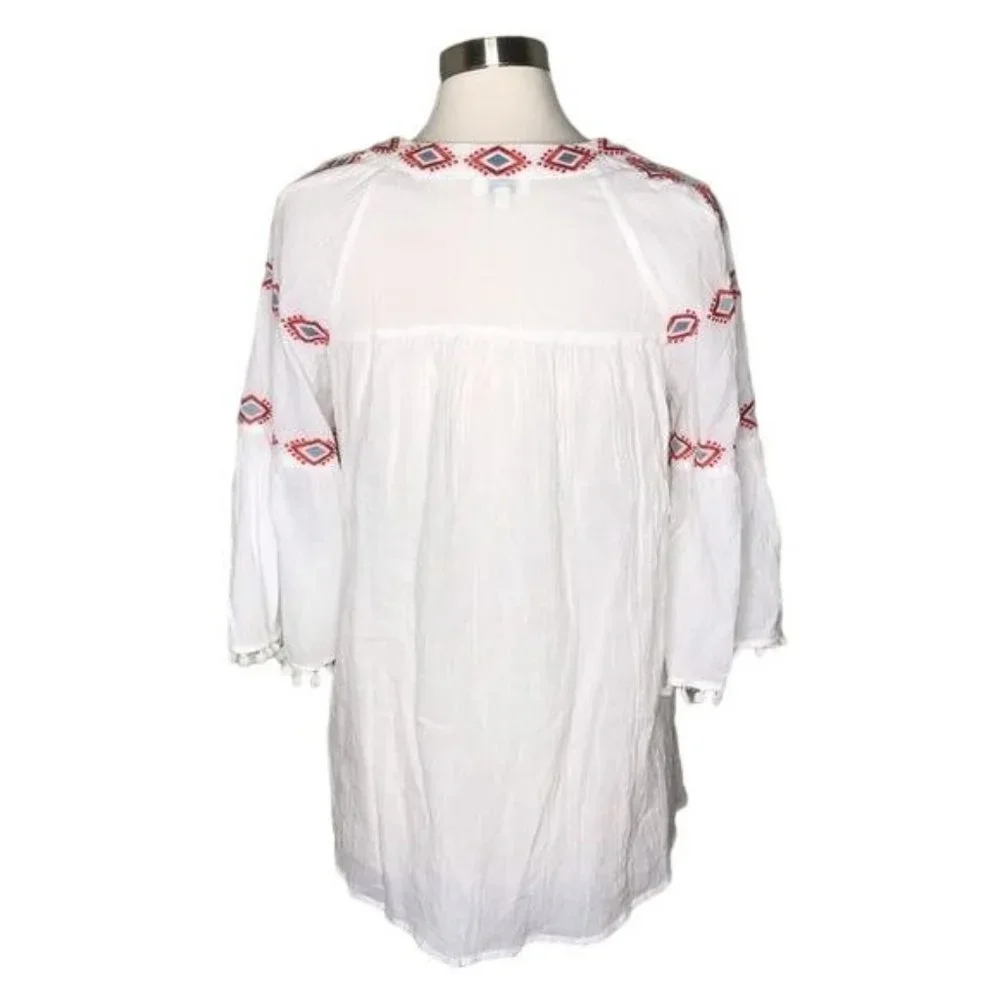Hayden LA M off-white embroidered pompom top coverup